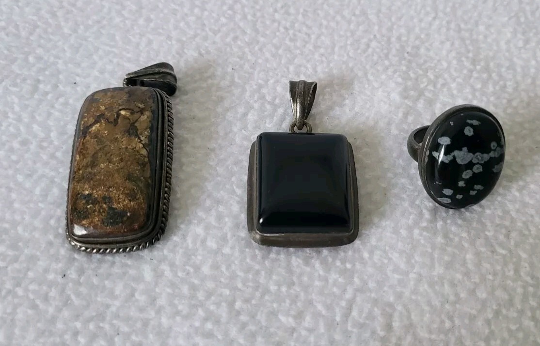 Rare Vtg Stones And Sterling Silver 925 Pendant And Ring 3 Pcs Set