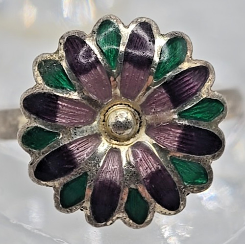 Vtg 1940s Mexico 980 Silver Enamel Flower Ring – Pre-Eagle Spratling Era – 6.5