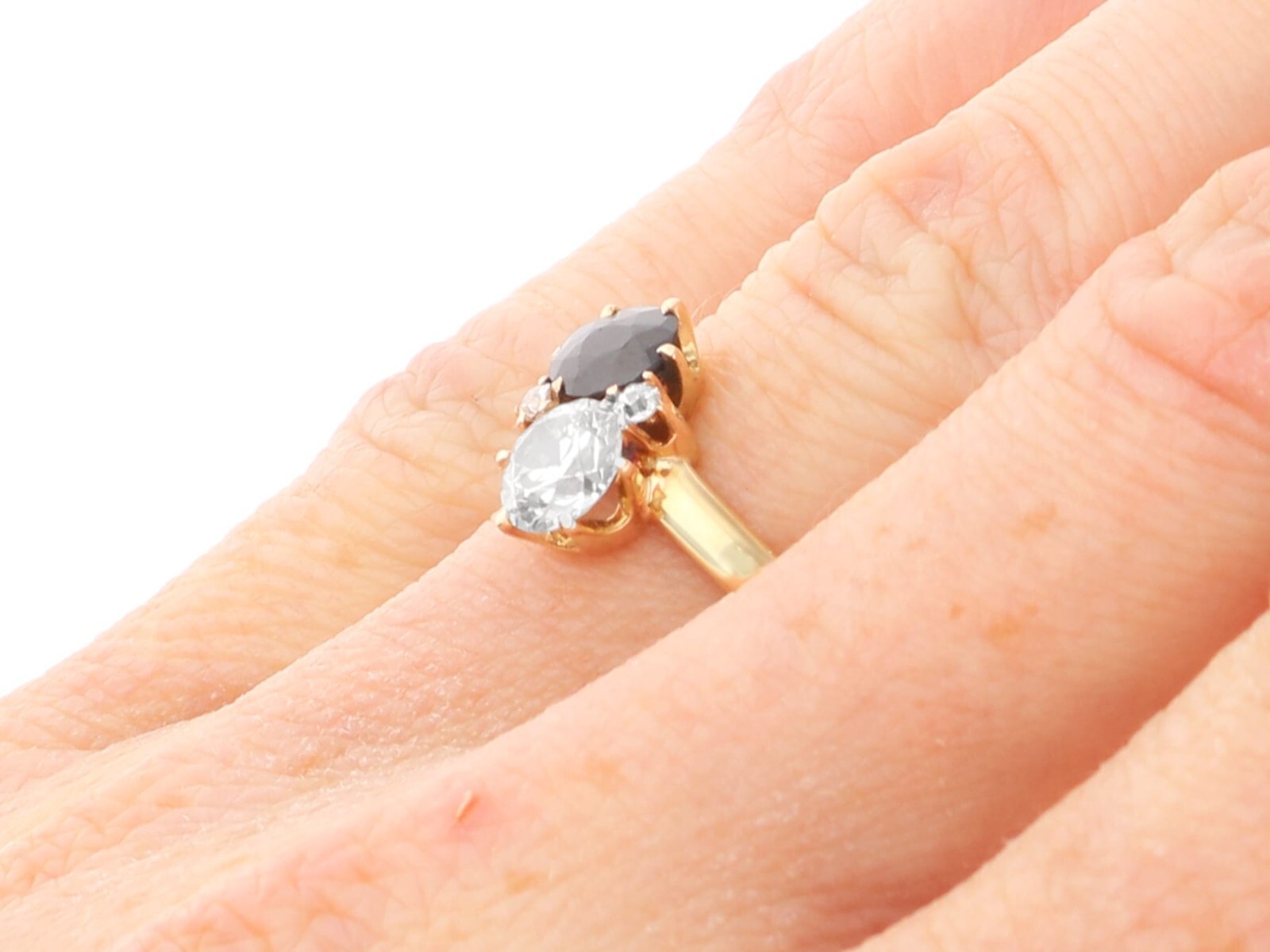 Antique 0.78Ct Sapphire and 0.88Ct Diamond, 14k Yellow Gold Ring Circa 1910