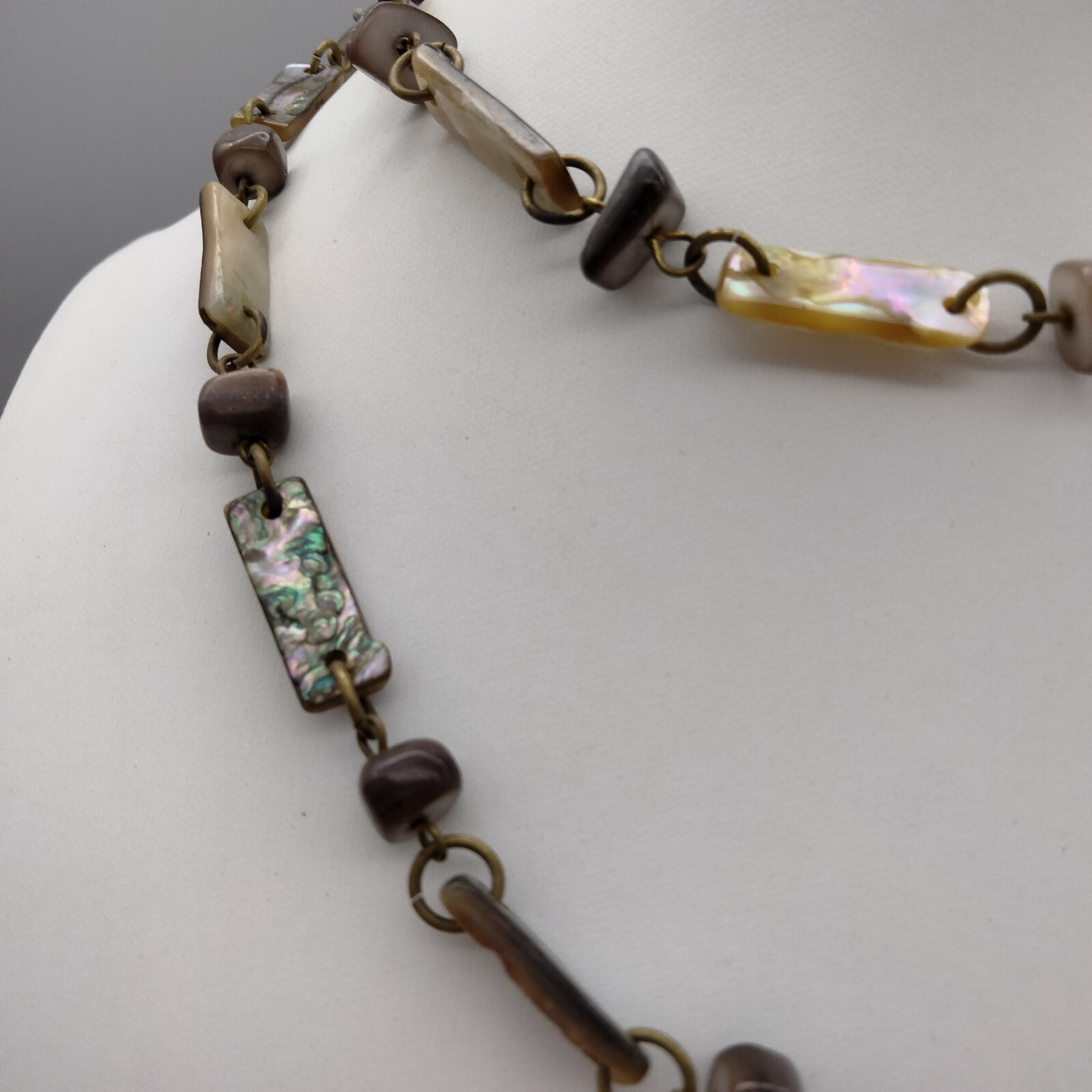 Art Deco Paua Shell Polished Bead Necklace 30″ MermaidCore Antique c 1920’s
