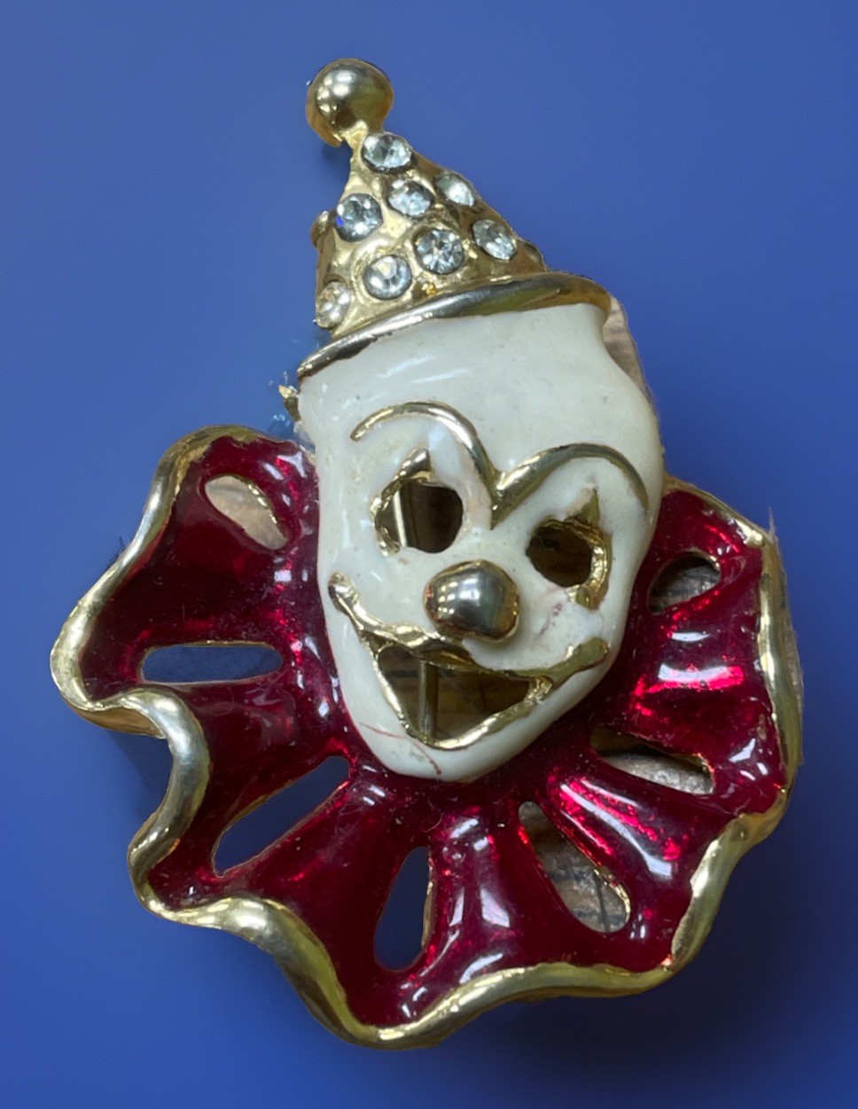 Vintage Clown Masks Brooch Pin Lot of 3 Gold Tone Rhinestones & Enamel
