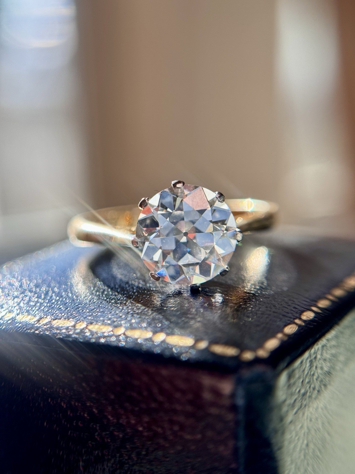 Vintage 18k Gold 2.35 carat Old European Cut Diamond Engagement Ring