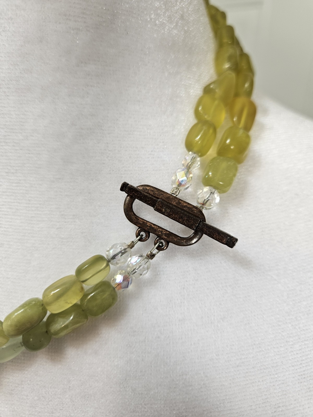 Vintage Double Strand Necklace 18 Inch Greenish Yellow Color