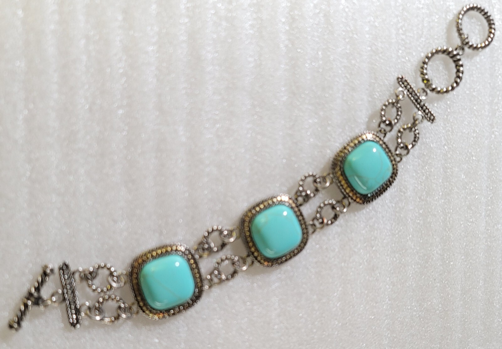 Vintage South Western style Faux Turquoise Cabochons Link Panel Bracelet