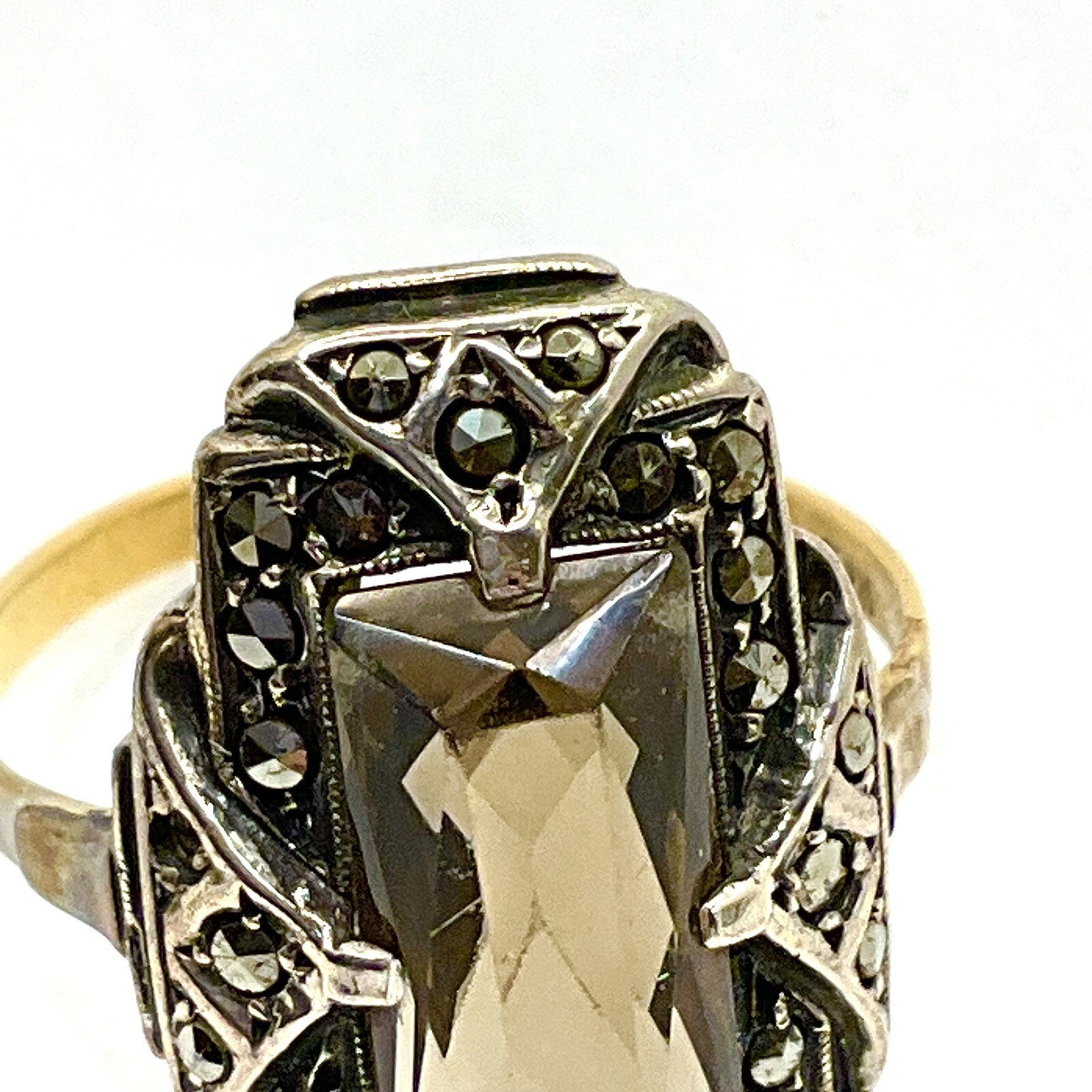 Lovely Gold Silver Amethyst Marcasites Ring Circa 1920