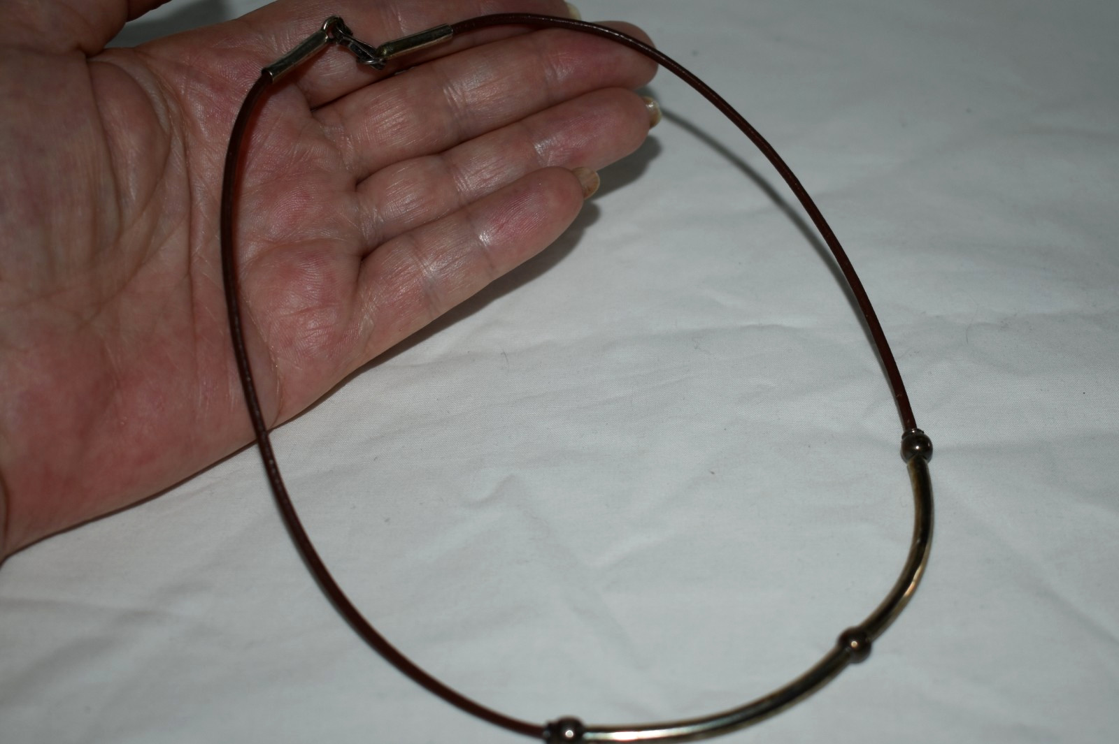 Vintage Mexico Sterling Silver 925 Brown Leather Cord Necklace Choker Unisex B1