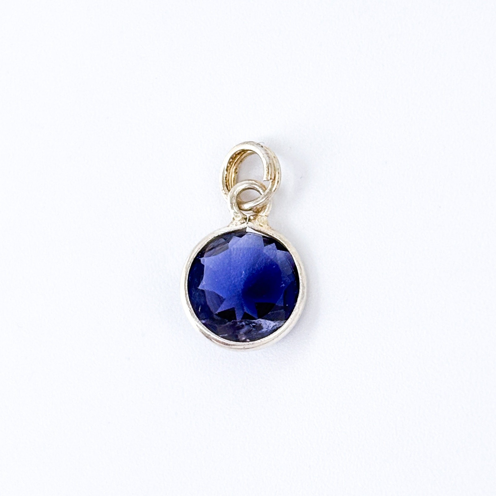 Vintage Sterling Silver 925 Blue Crystal Round Charm Pendant 1.5cm