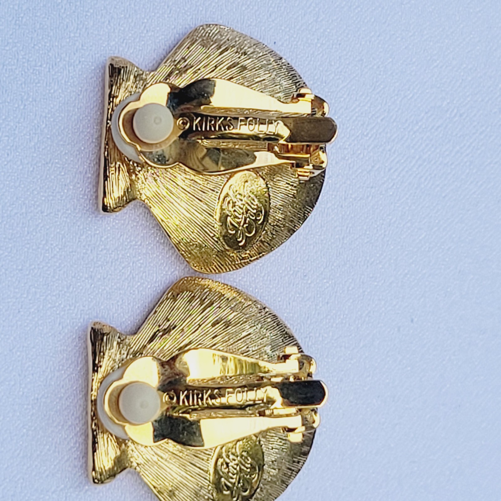 Kirks Folly Angel Brooch & Scallop Seashell Earrings Clip On Goldtone Crystals