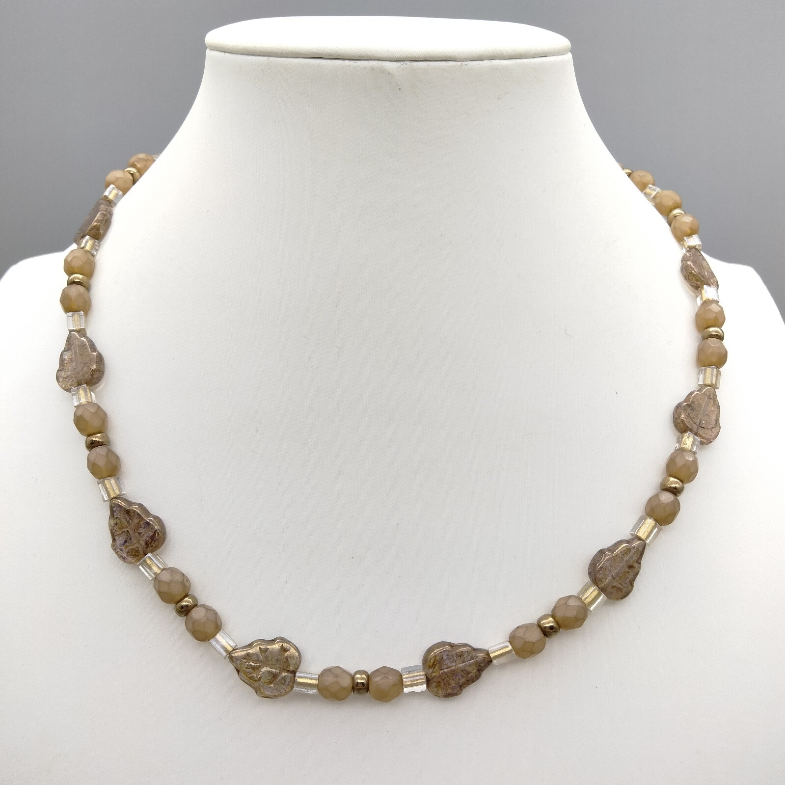 CottageCore Art Glass Necklace 17″ Artisan Made Leaves Bronze Tone Gorgeous