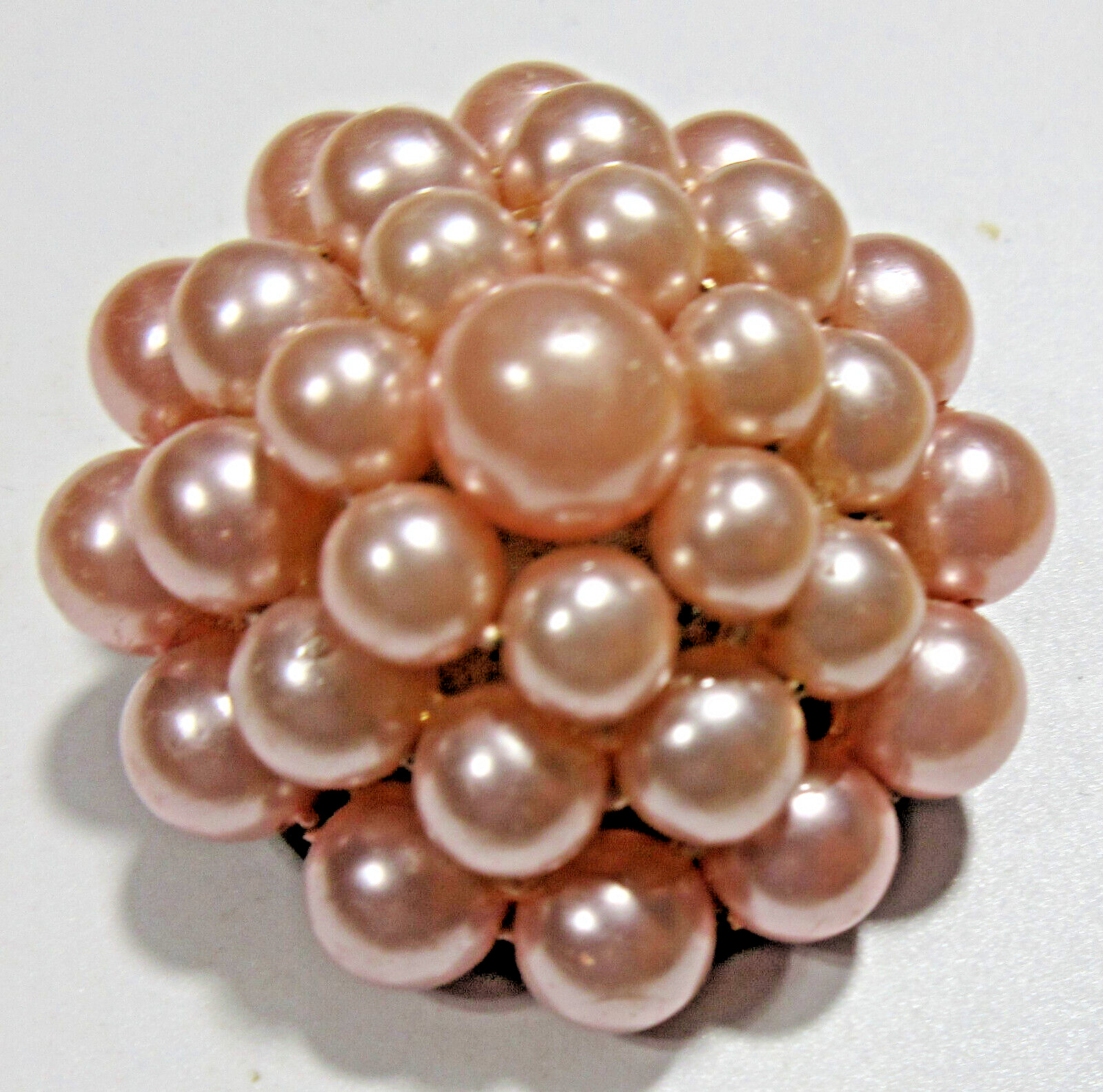 VTG LAYERED 3D pink faux pearl beads GEOMETRIC flower Brooch pin METAL BACK