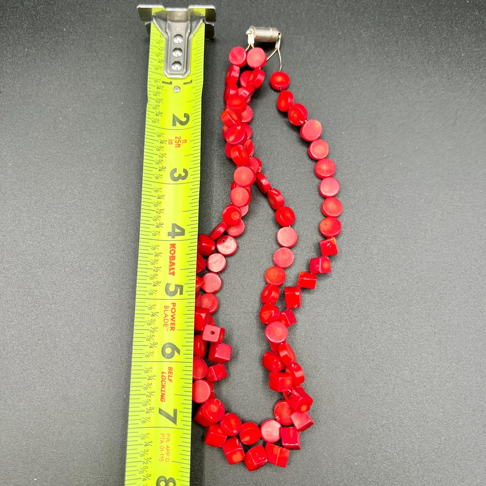 Vintage Natural Red Coral Necklace Double Strand Choker Disc Cube Beads 16″