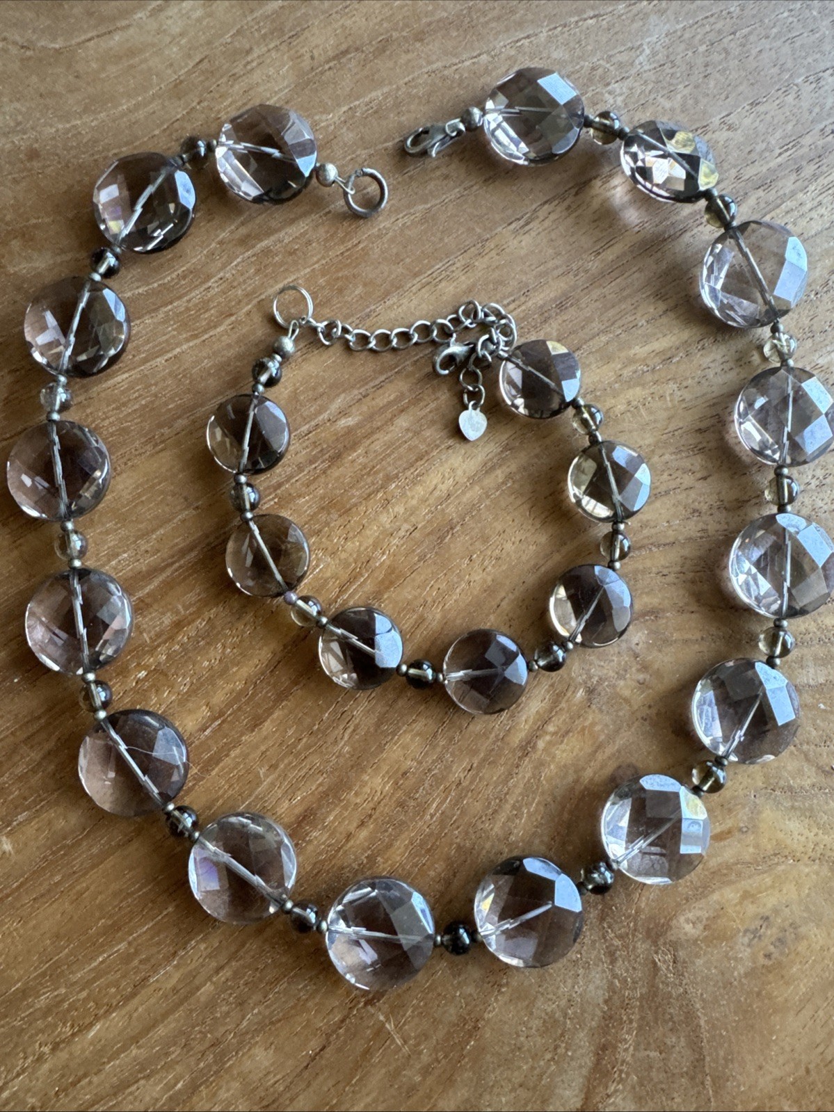 Smoky Quartz Faceted 45 Cm VTG Necklace And Bracelet Set. Beautiful