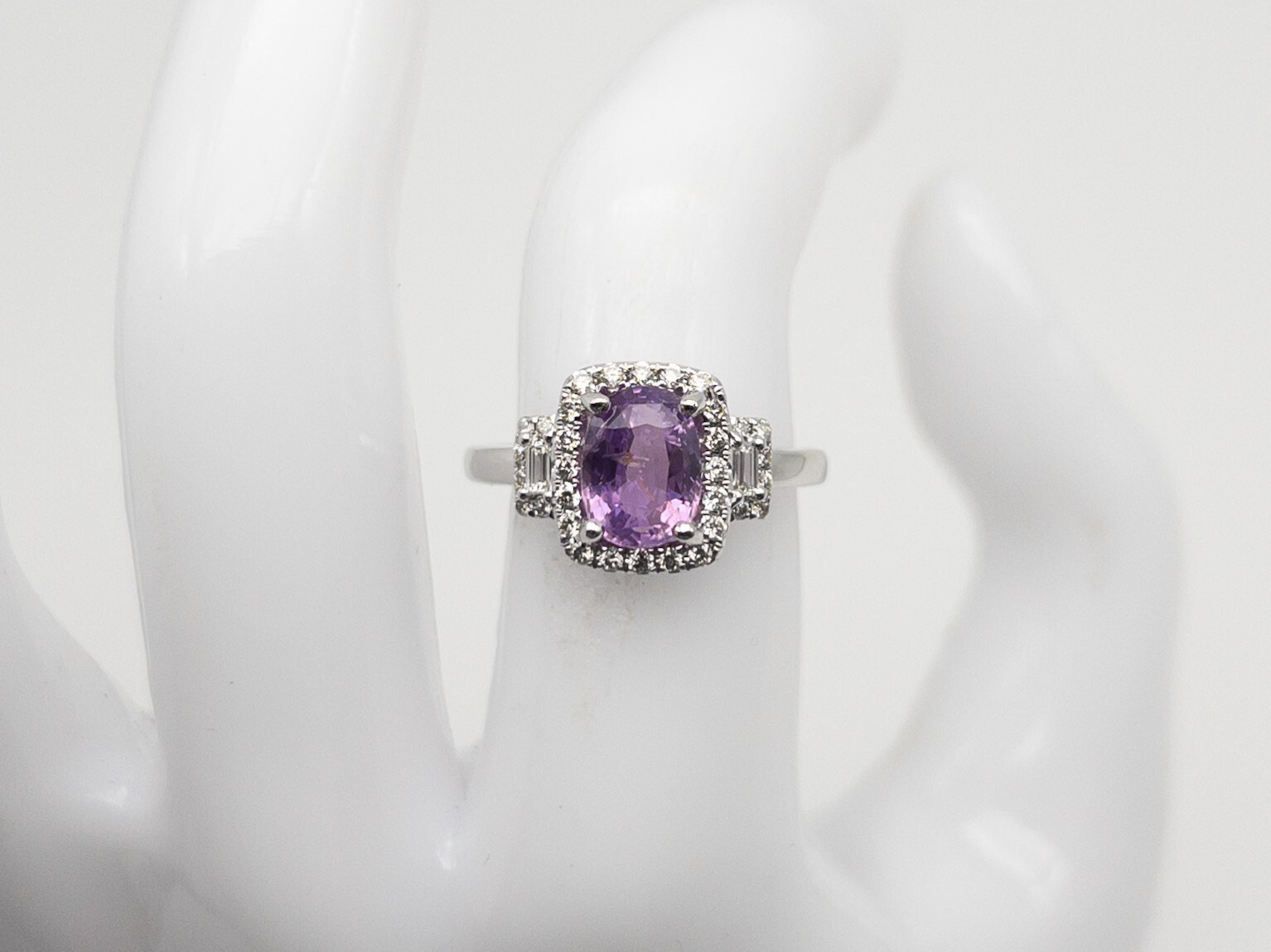 $10,000 CERTIIFED 2.34ct Purple Pink Sapphire Diamond 14k White Gold HALO Ring