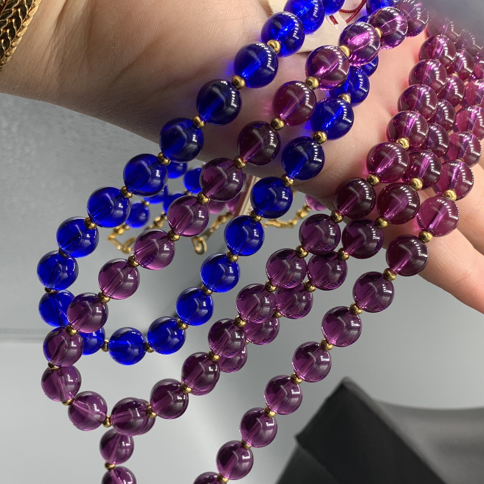 Marvella NOS Necklace Lot Blue and Purple Bead Lightweight Original Tags 24 Inch