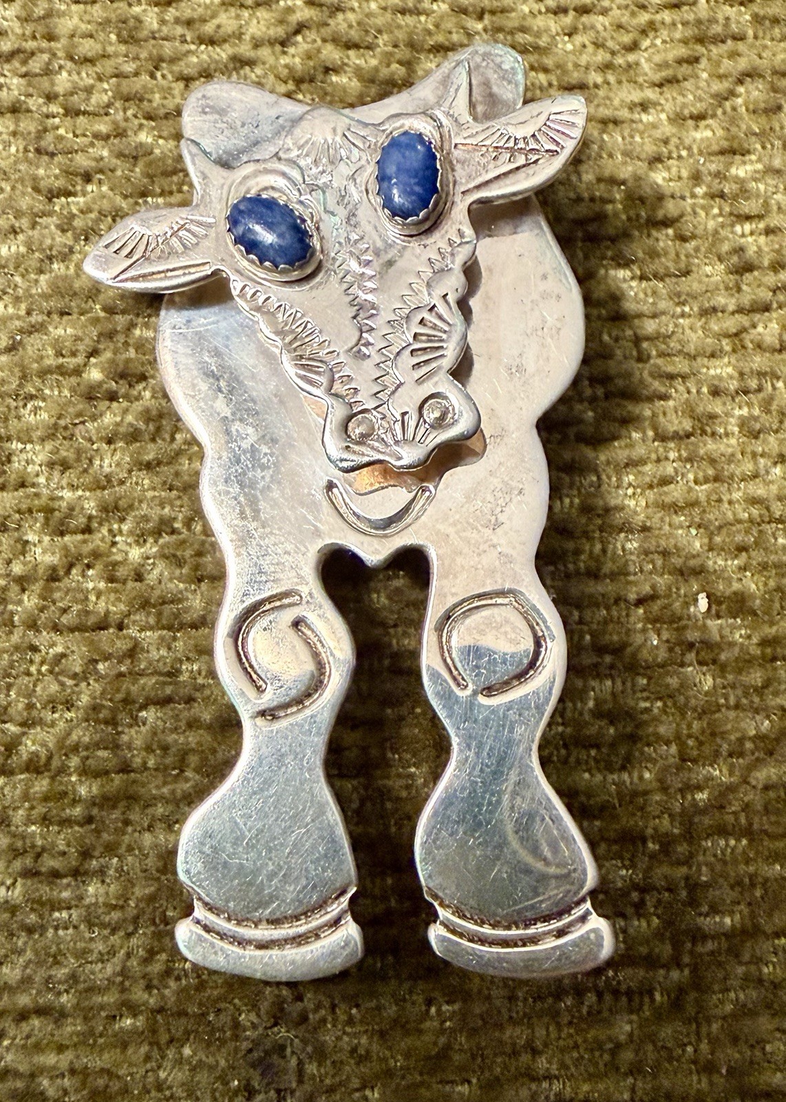 GRADY ALEXANDER Vintage Sterling Silver 925 Lapis Cow Bull Calf Brooch Pin