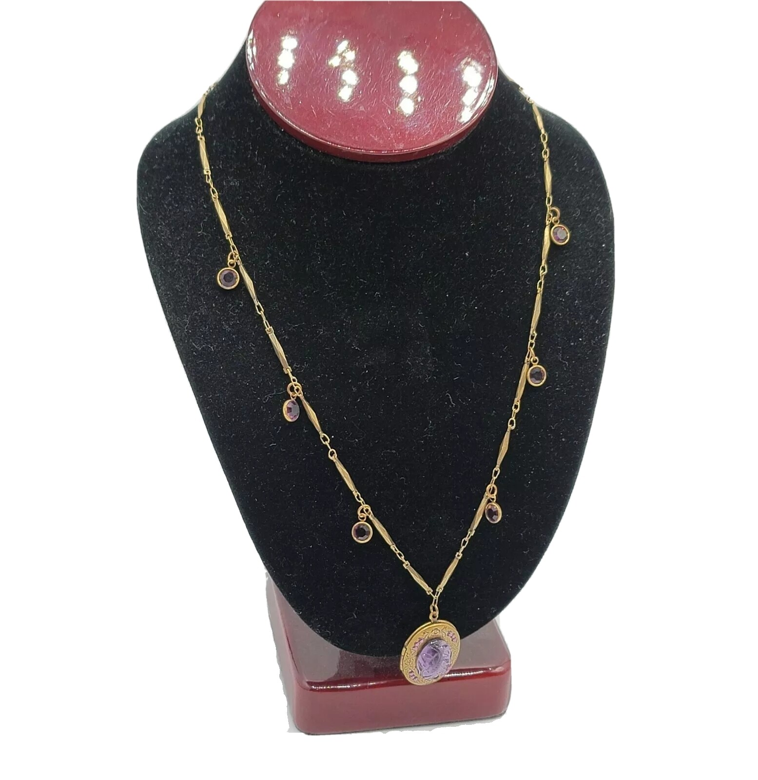 Vtg Glass Works Studio Necklace Locket Pendant Purple Glass Jewelry Beauty