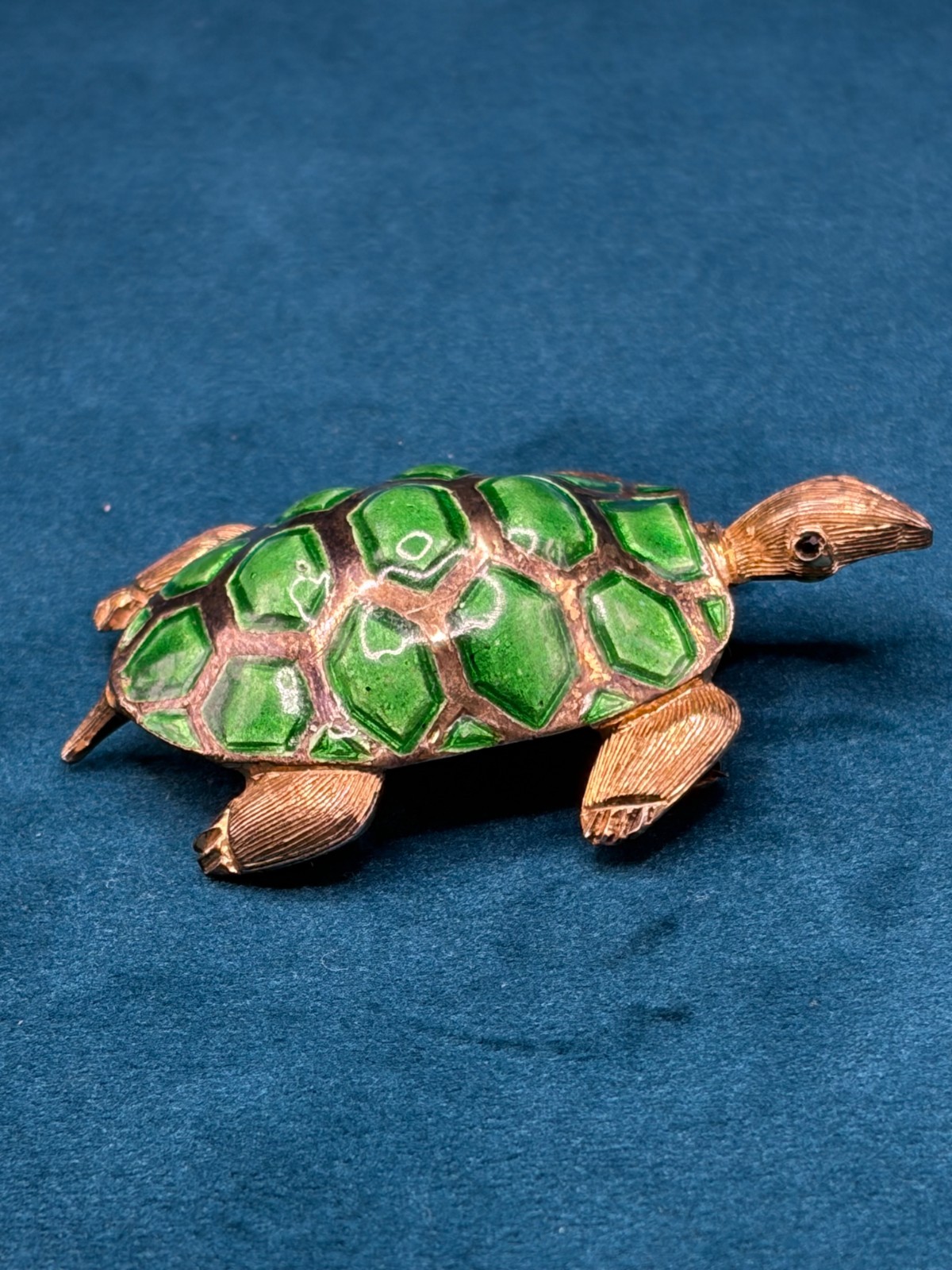 Vintage Sterling Silver Enamel Turtle Brooch Pin Stone Eyes Germany 2″