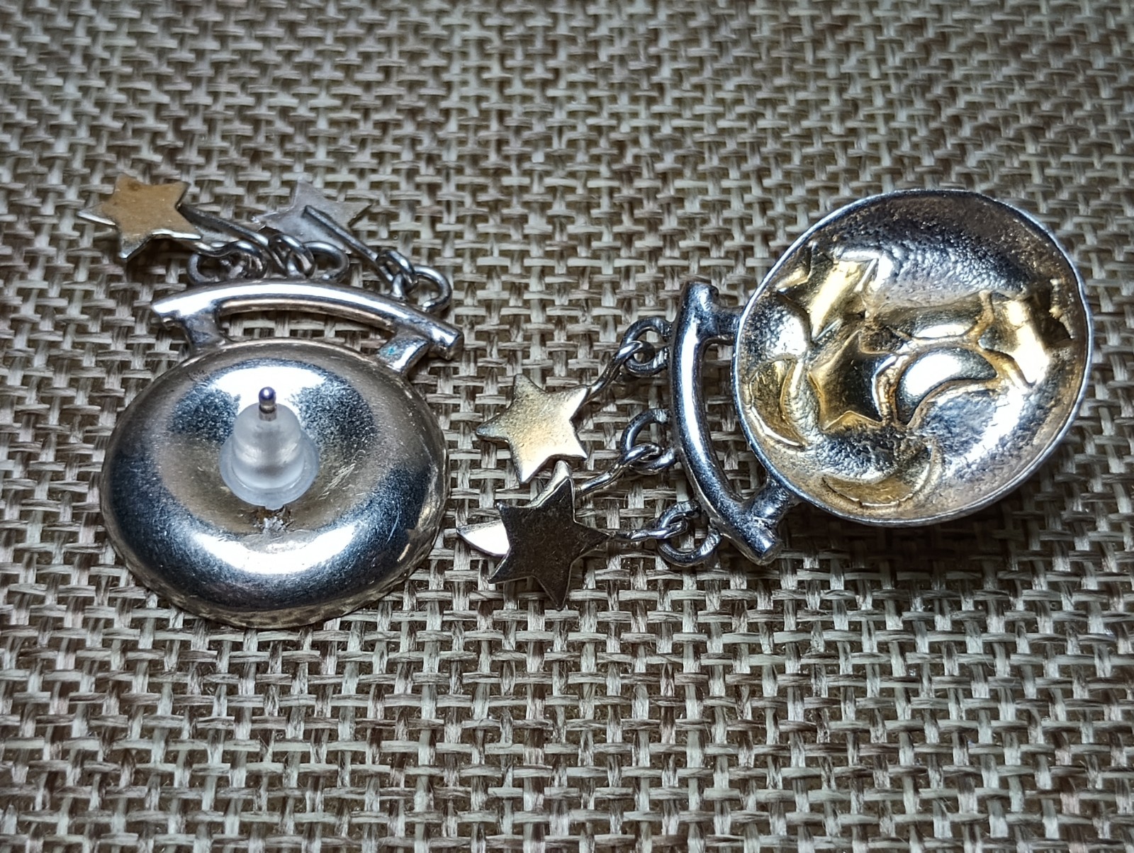VTG Sterling Silver – Moon & Stars Dangle Drop Post Earrings – 7g