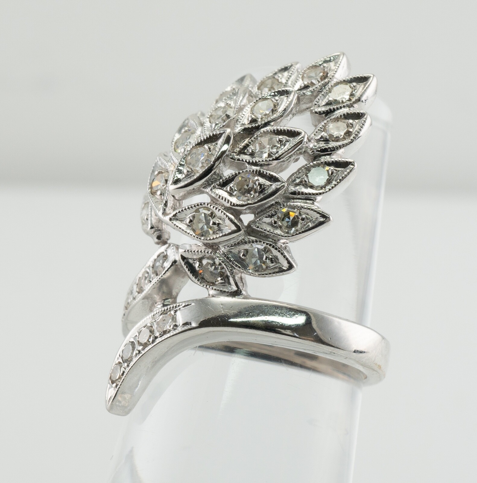 Natural Diamond Ring 14K White Gold Vintage Cluster Estate 1.24 TDW