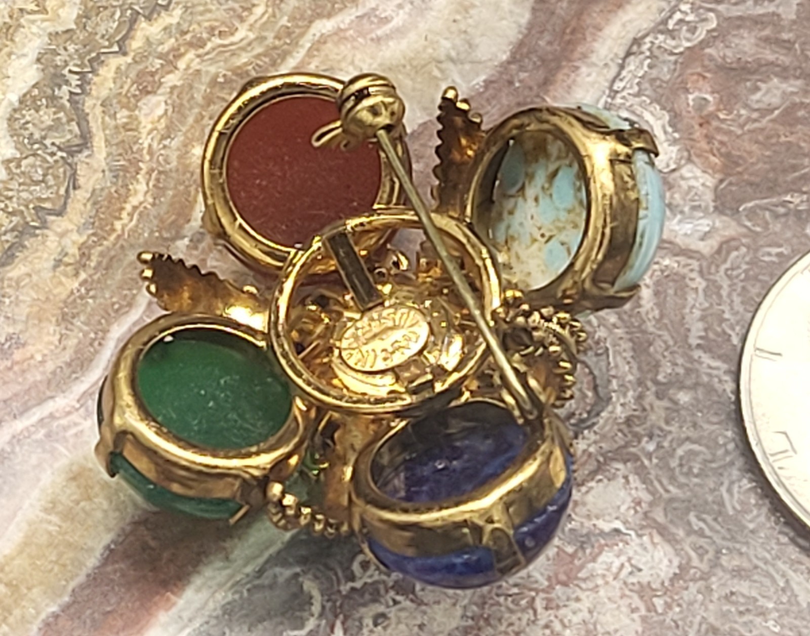 Vintage Austrian stone cabochon and crystal pin, Victorian style, Austria