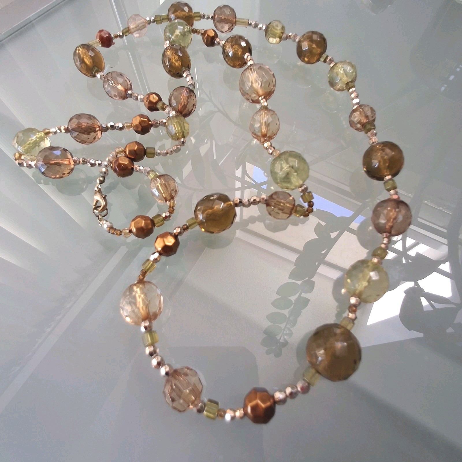 Vintage 90s Necklace Acrylic Beads Loaded Metallic Long 22″ Earthtones
