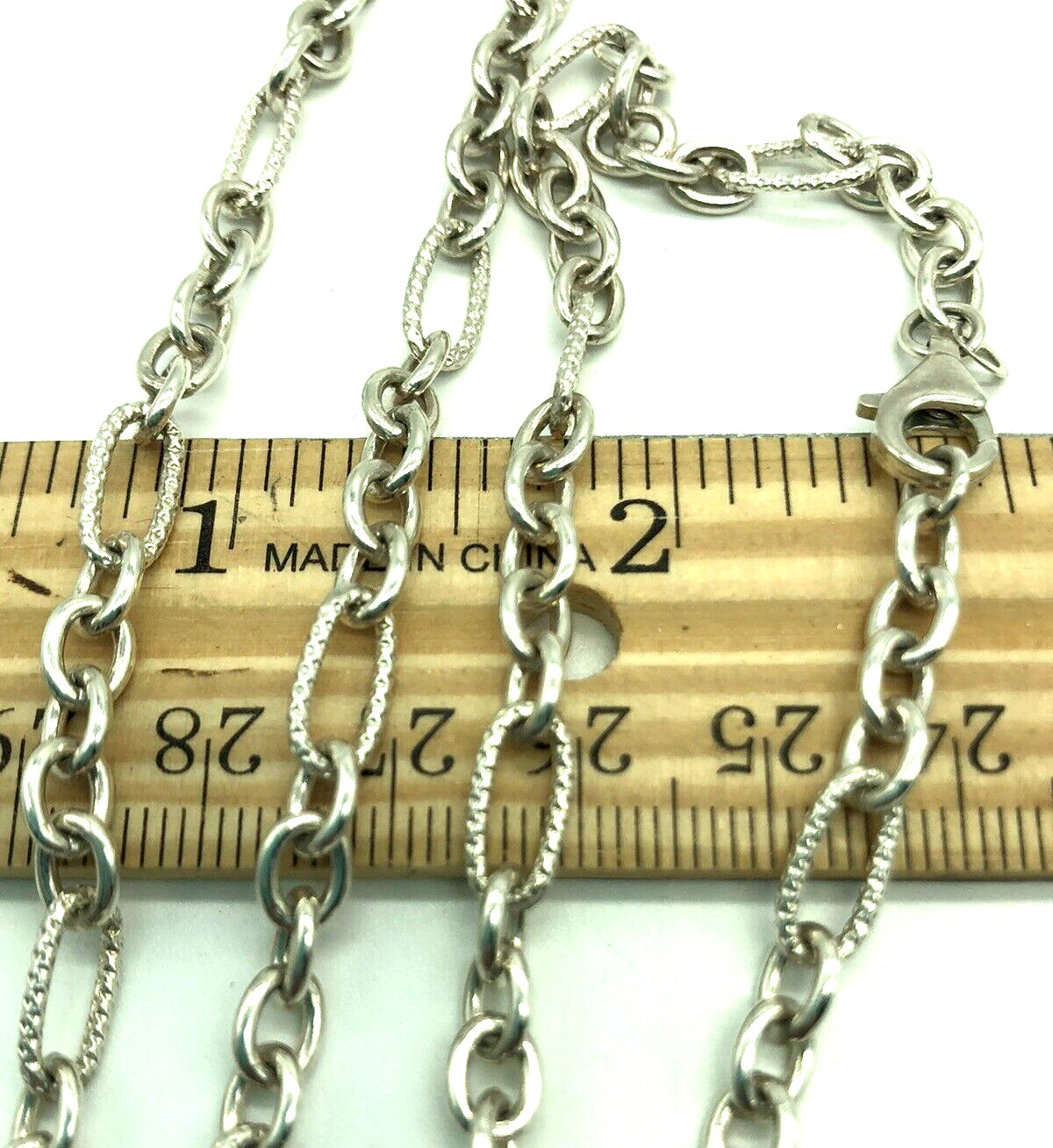 Stamped Link Chain Necklace Designer Fancy Sterling Silver 23″ Vintage