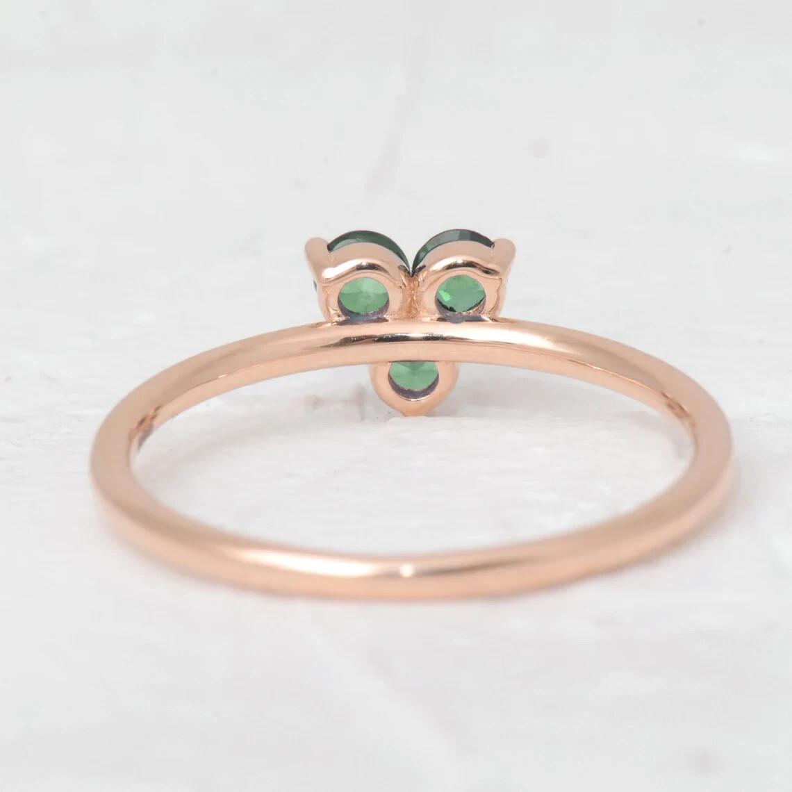 Emerald Gemstone Ring Minimal Solid 14k Rose Gold Diamond Ring Wedding Jewelry