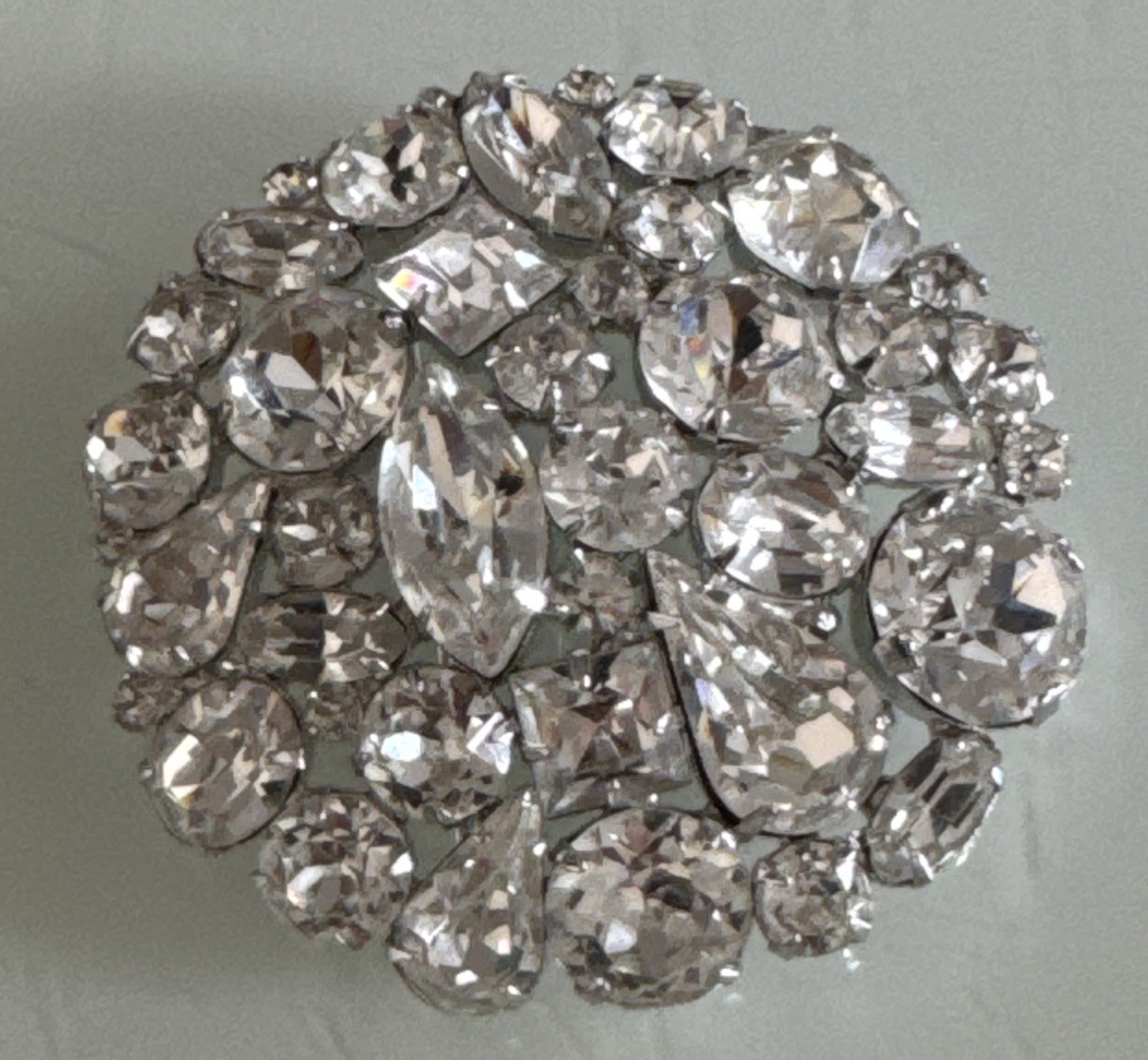 Vintage Weiss Large Brooch Silver Tone With White Crystals