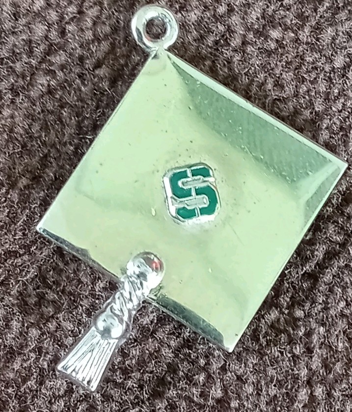 925 Sterling Silver Graduation Cap Charm Pendent Green S
