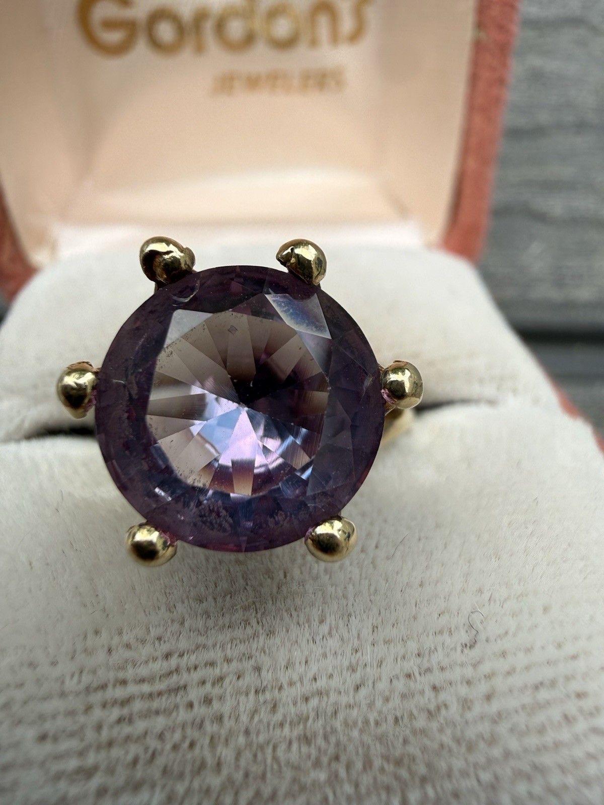 Vintage 14k Yellow Gold 4Ct+ Synthetic Color Change Sapphire Cocktail Ring Sz 7
