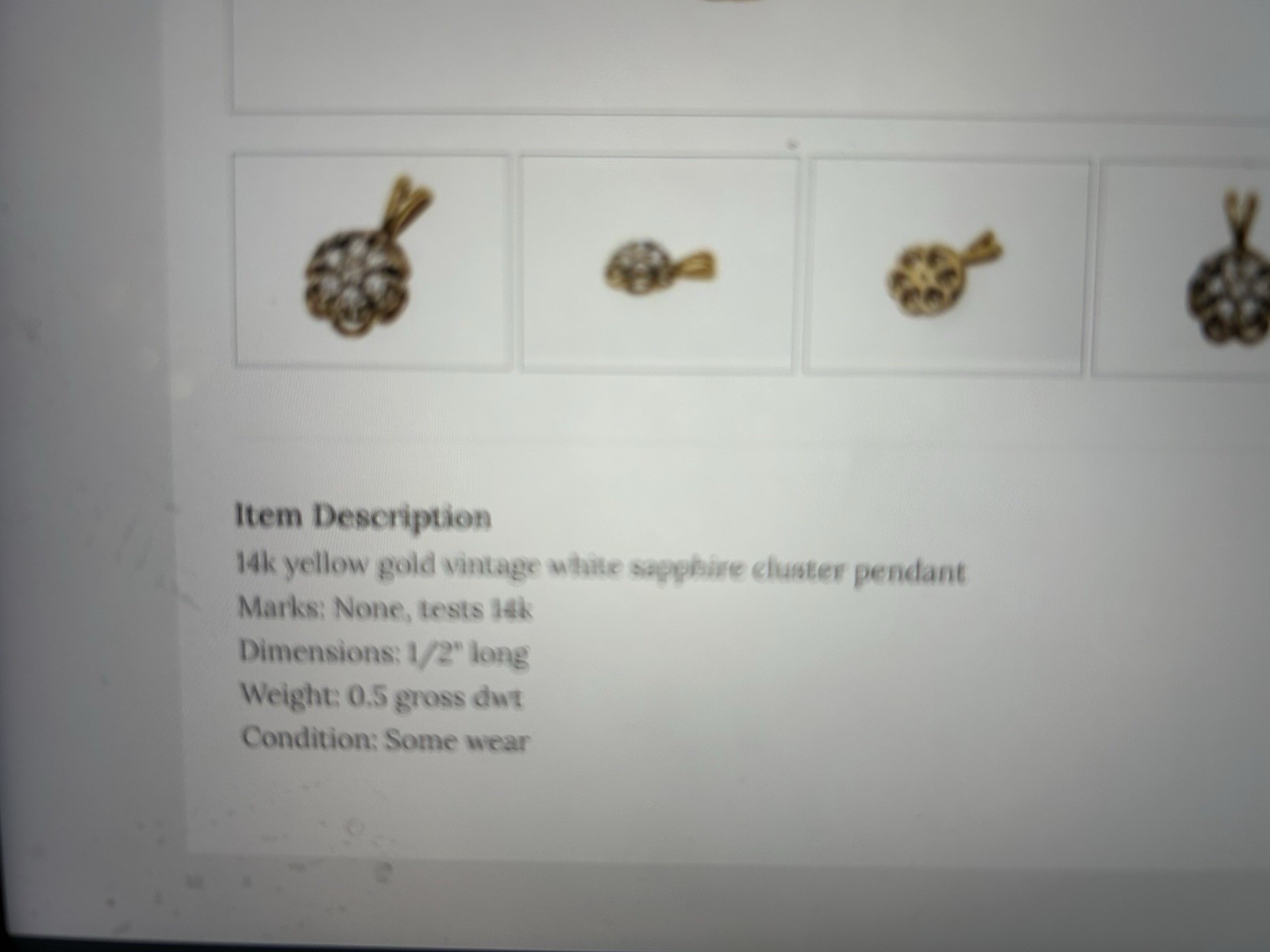 14K Yellow Gold Vintage Cluster Flower Pendant with Round white sapphires