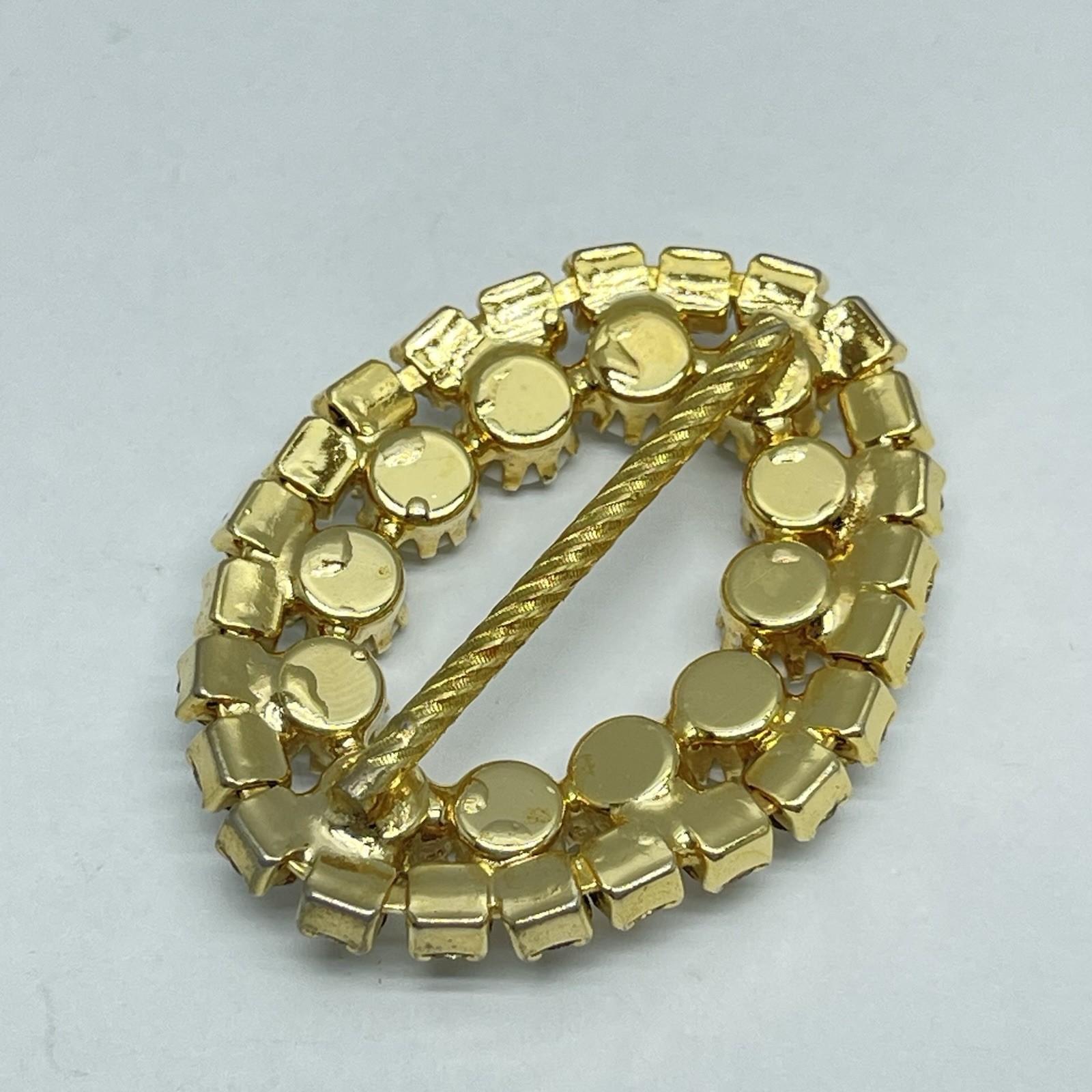 Vintage Gold Tone Oval Scarf Slide Rhinestones And Faceted Milk Stones