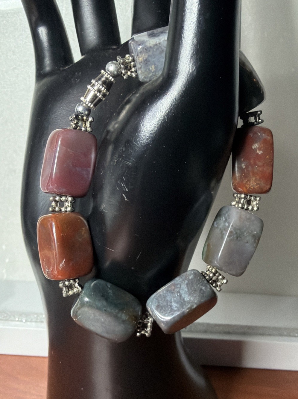 Multi Gemstone Bloodstone Quartz and Agate 7.5 Inch Bracelet