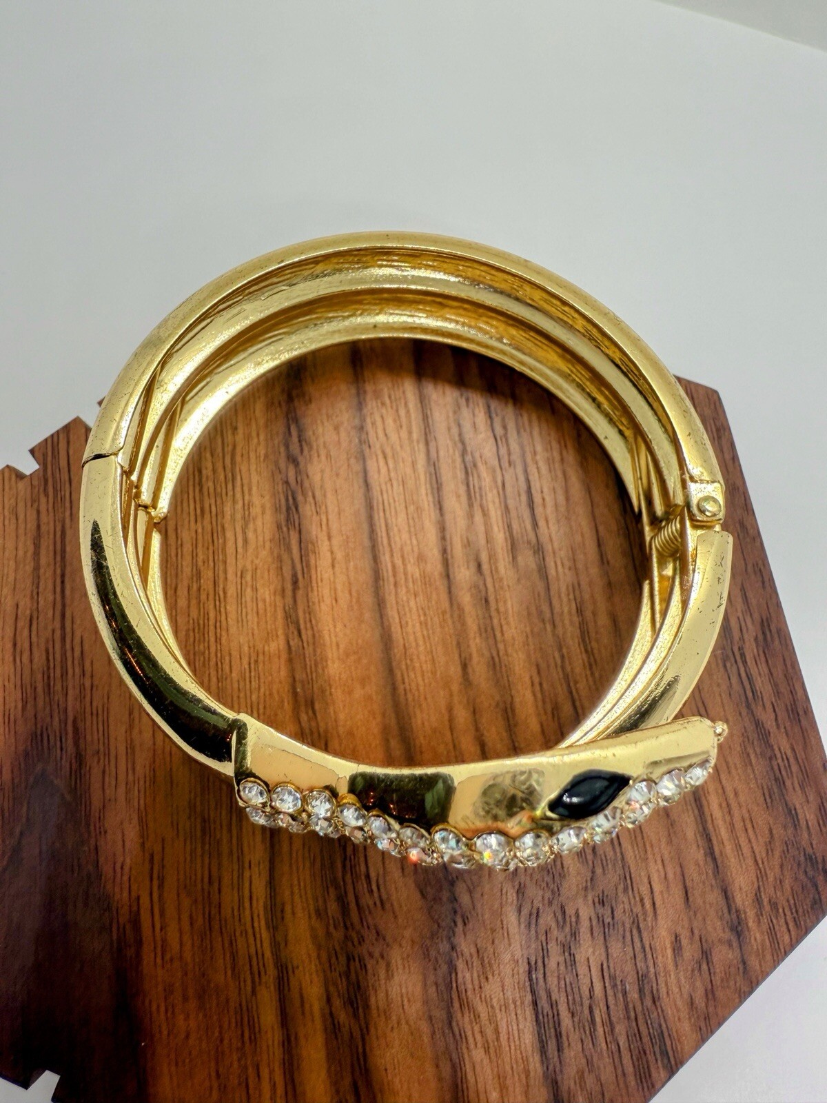 Gold Tone Rhinestone Snake Wraparound Hinge Bracelet – 2 3/8 Inch Inner D