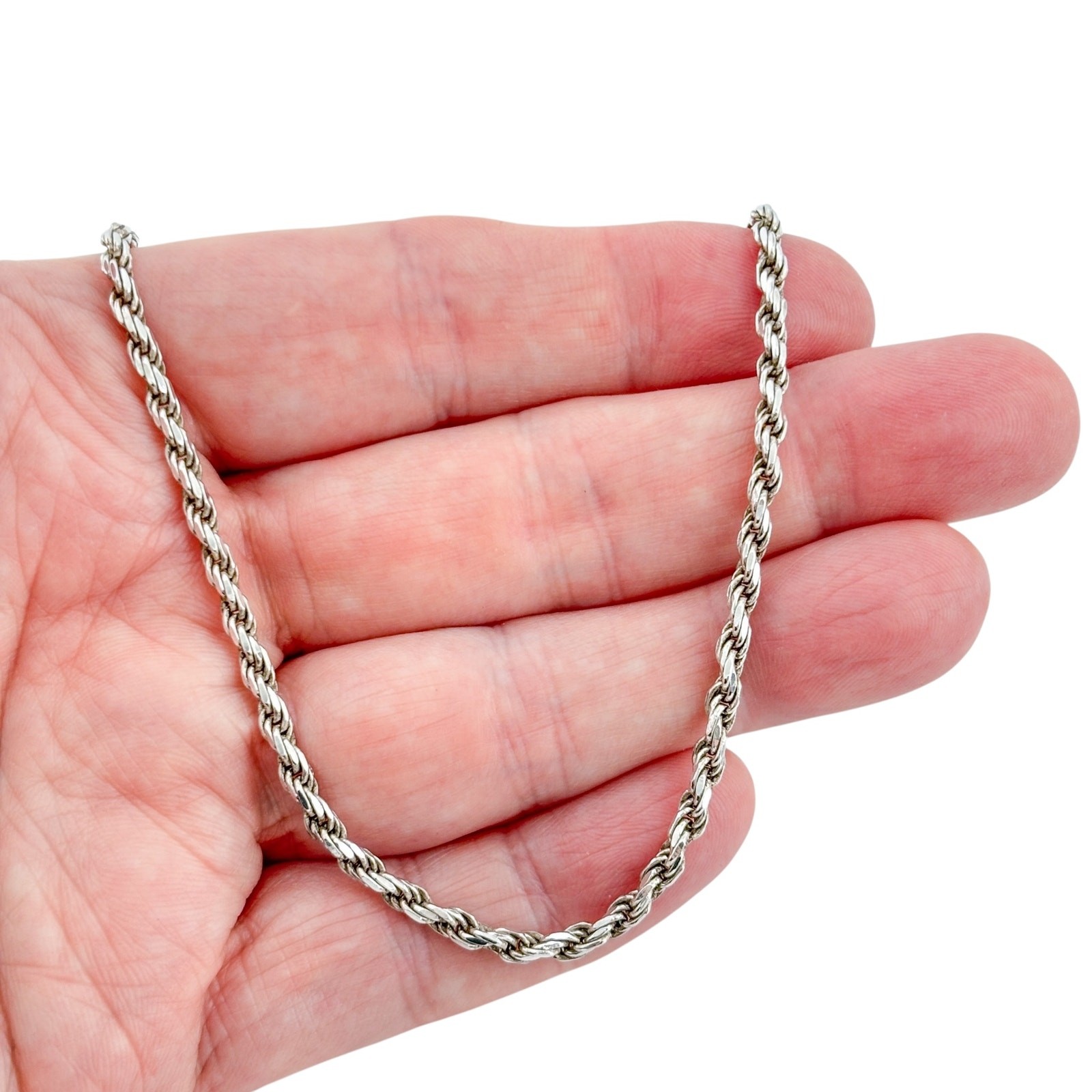 Vintage Italian Sterling Silver 925 Rope Link Chain Necklace 24″