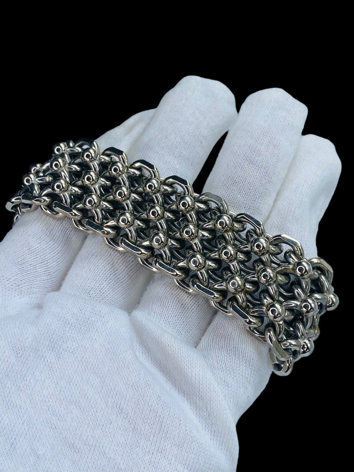 Vintage Cathé Cathe Chunky Silver Tone Heavy Brutalist Ball & Chain Bracelet