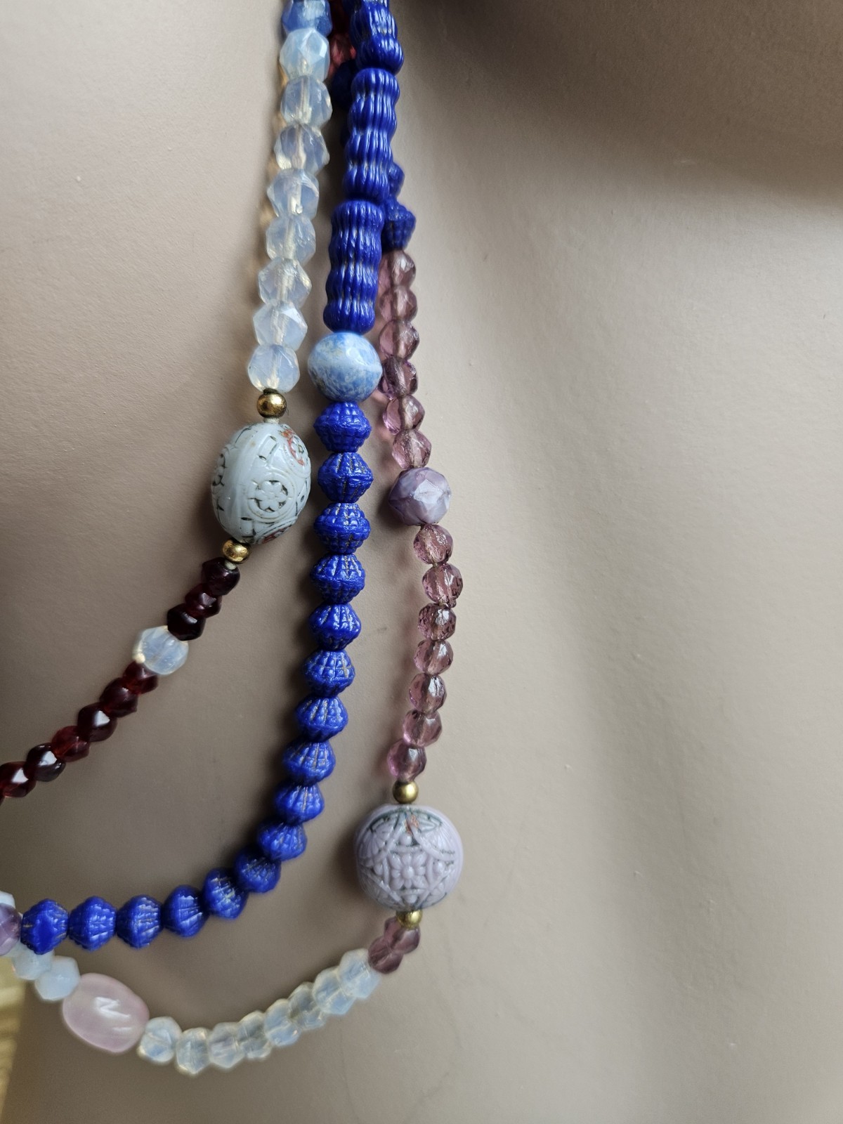ANTIQUE NEIGER 1920s ART Deco BLUE GLASS BEAD Necklace