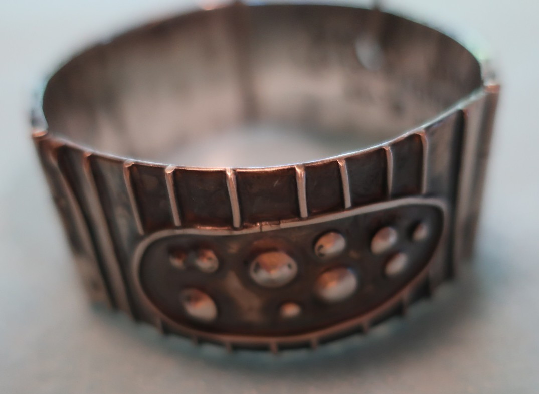 Vintage Segmented Sterling Cuff Bracelet; Made in USA by Peggy Johnson, May 1978