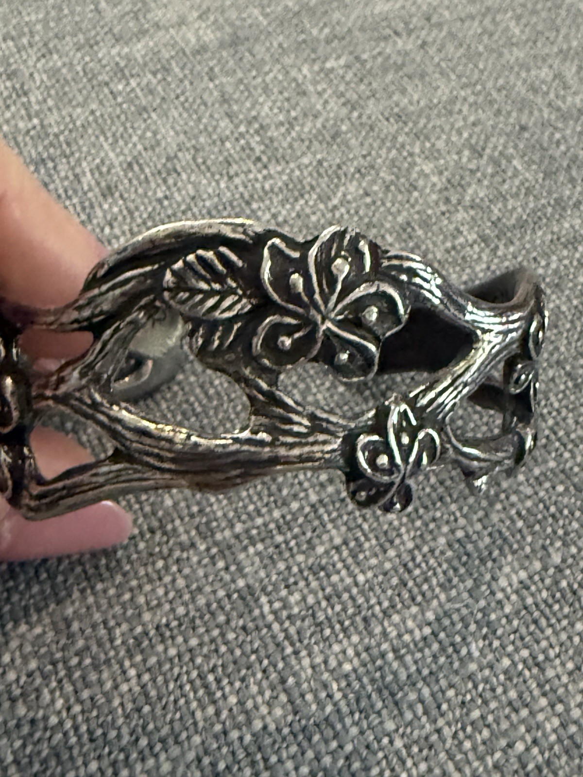 Salisbury Pewter Carved Cherry Blossom Relief Floral Adjustable Cuff Bracelet