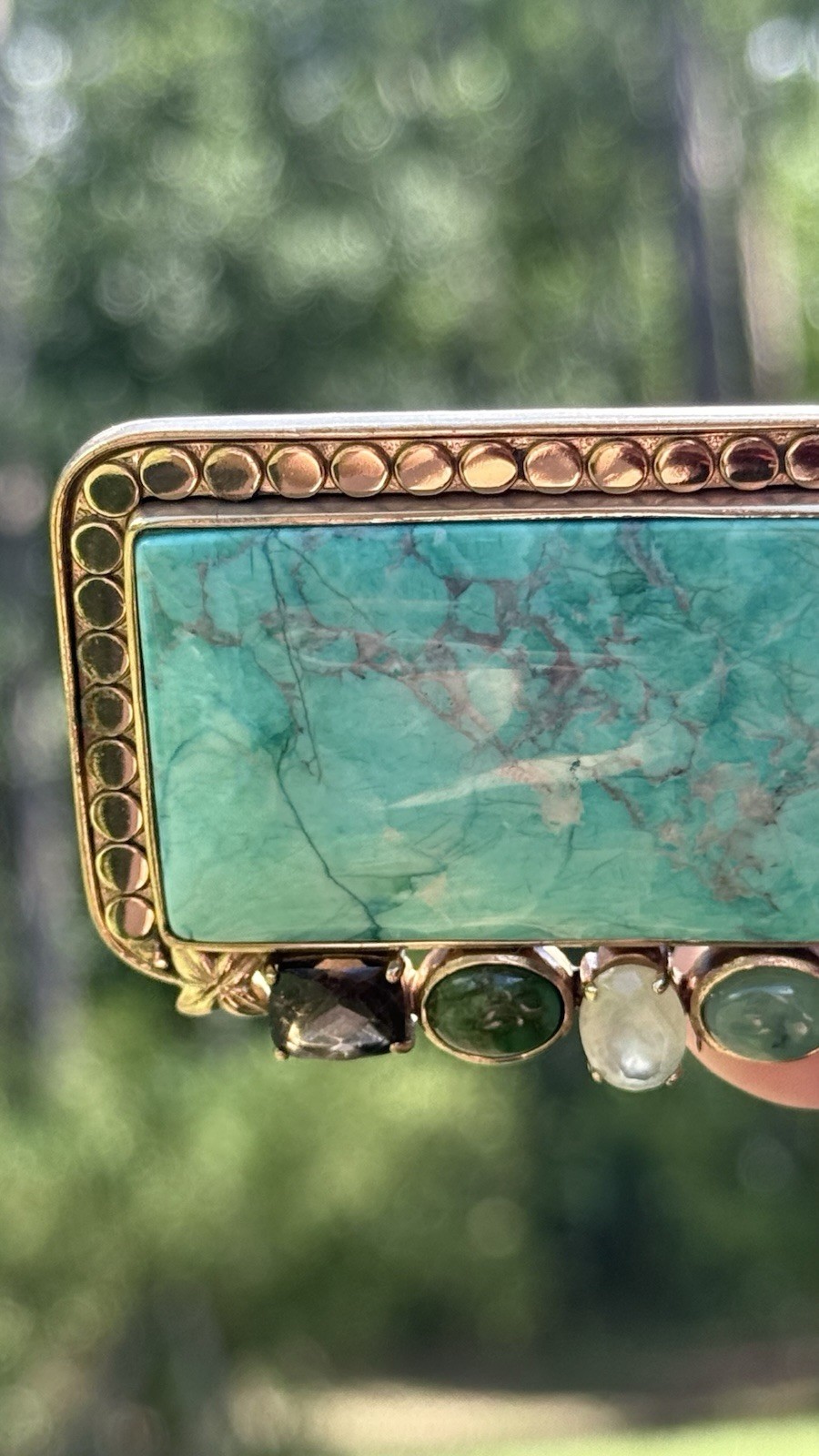 Amy Kahn Russell AKR Bronze Turquoise Style Stone Convertible Brooch Pendant