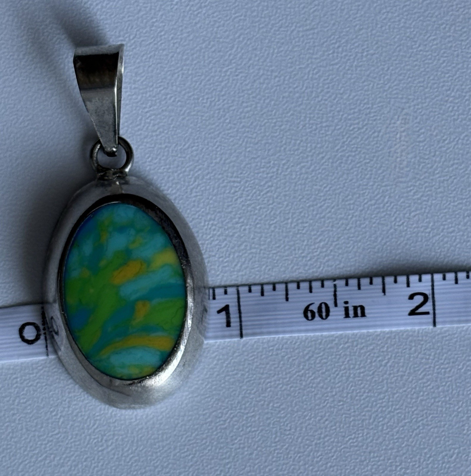 VTG 925 Sterling Silver Blue Yellow Green Vivid Art Enamel 1.75in Pendant 7.72g