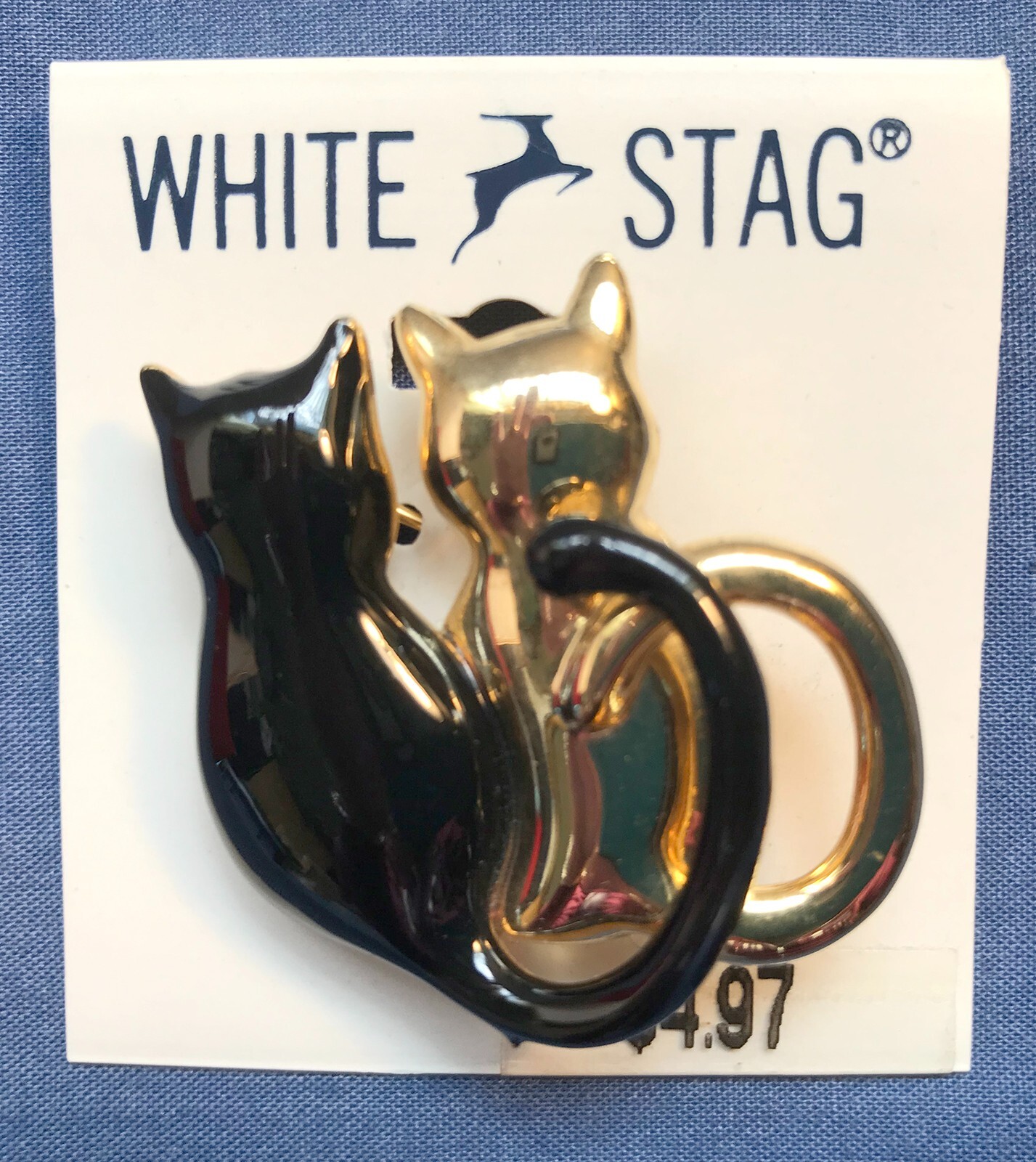 VINTAGE BROOCH PIN “2 CATS” (new old stock) White Stag