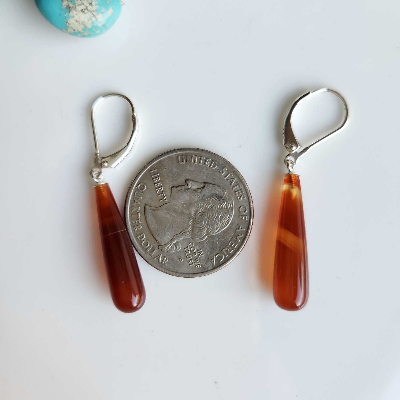 GORGEOUS TEAR DROP CARNELIAN LEVER BACK 42mm EARRINGS 925 Solid Silver V21-B