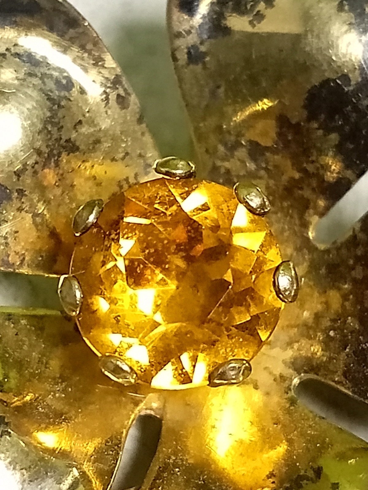 Gold Over Sterling Silver 1930’s-1950’s Broach Pin With Orange Unknown Gemstone!