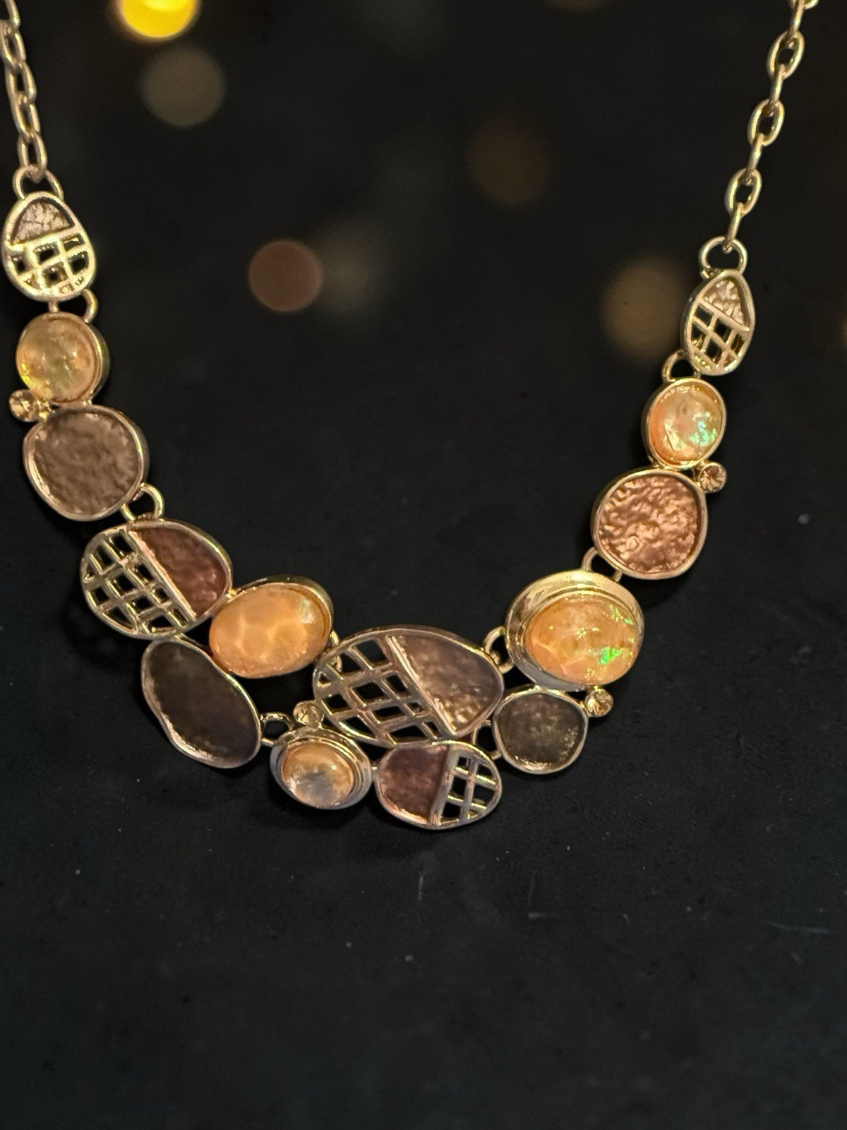 Vintage Statement Necklace Multicolor Adjustable 19 Inches Long Gold Tone