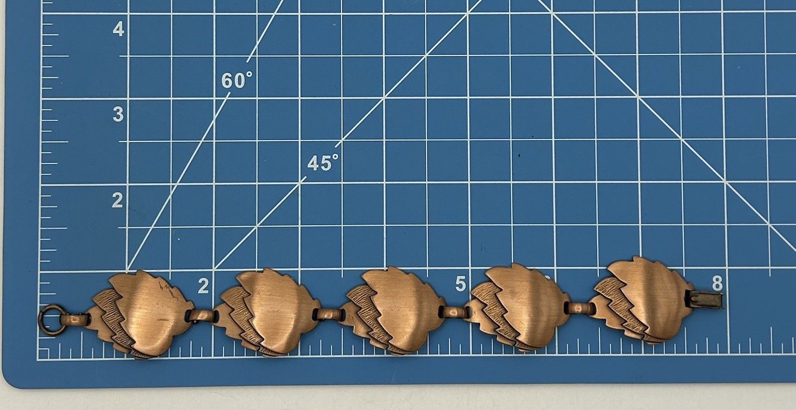 Vintage Copper Leaf Bracelet Brooch Set Modernist Mid Century 8” Nature Design