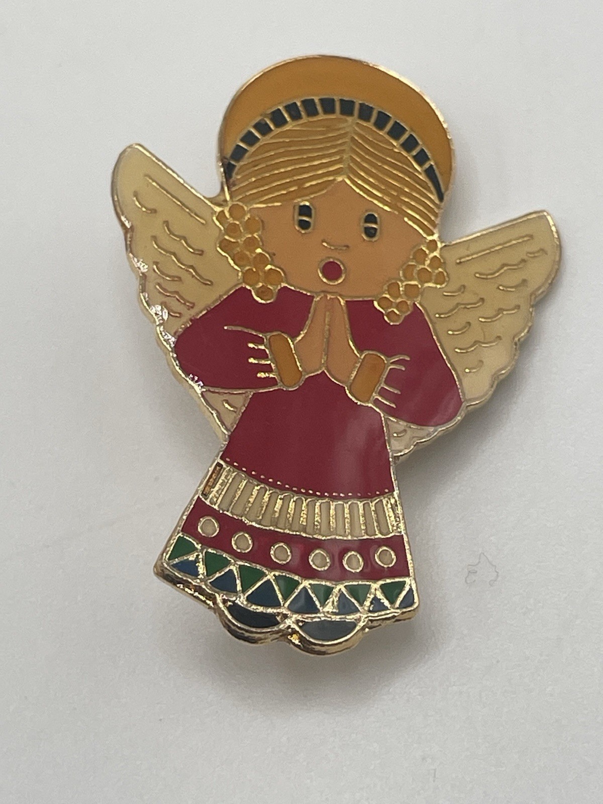 Vtg Praying Angel Christmas Pin Lapel Enamel Collectible