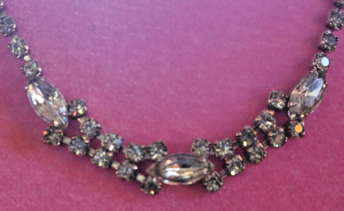 Vintage Necklace Rhinestones Very Light Citrine Color Choker