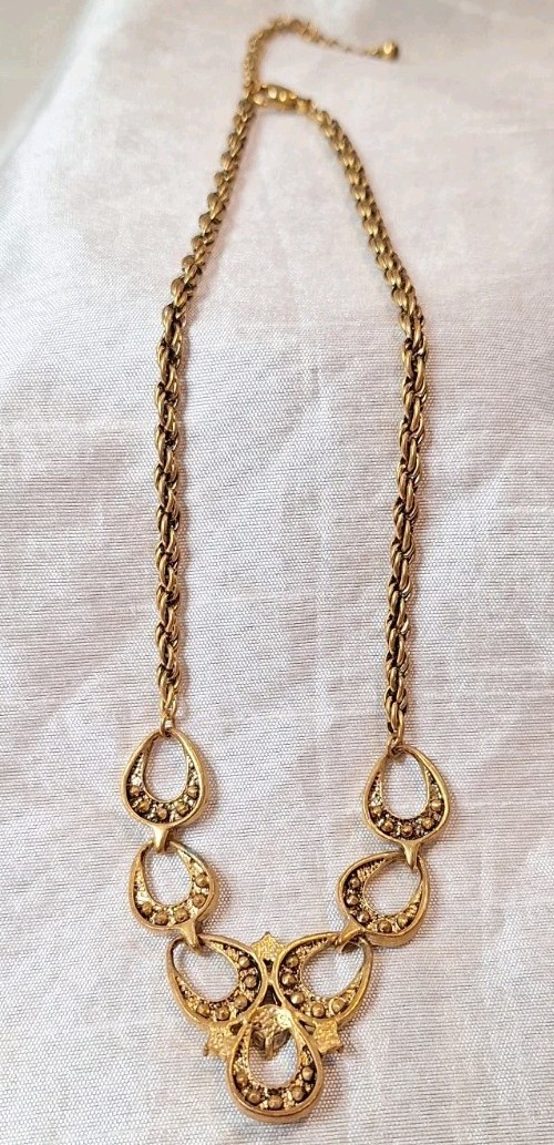 VTG Rosegold CopperTone Link Chain Necklace Princess Purple Lavender Crystals
