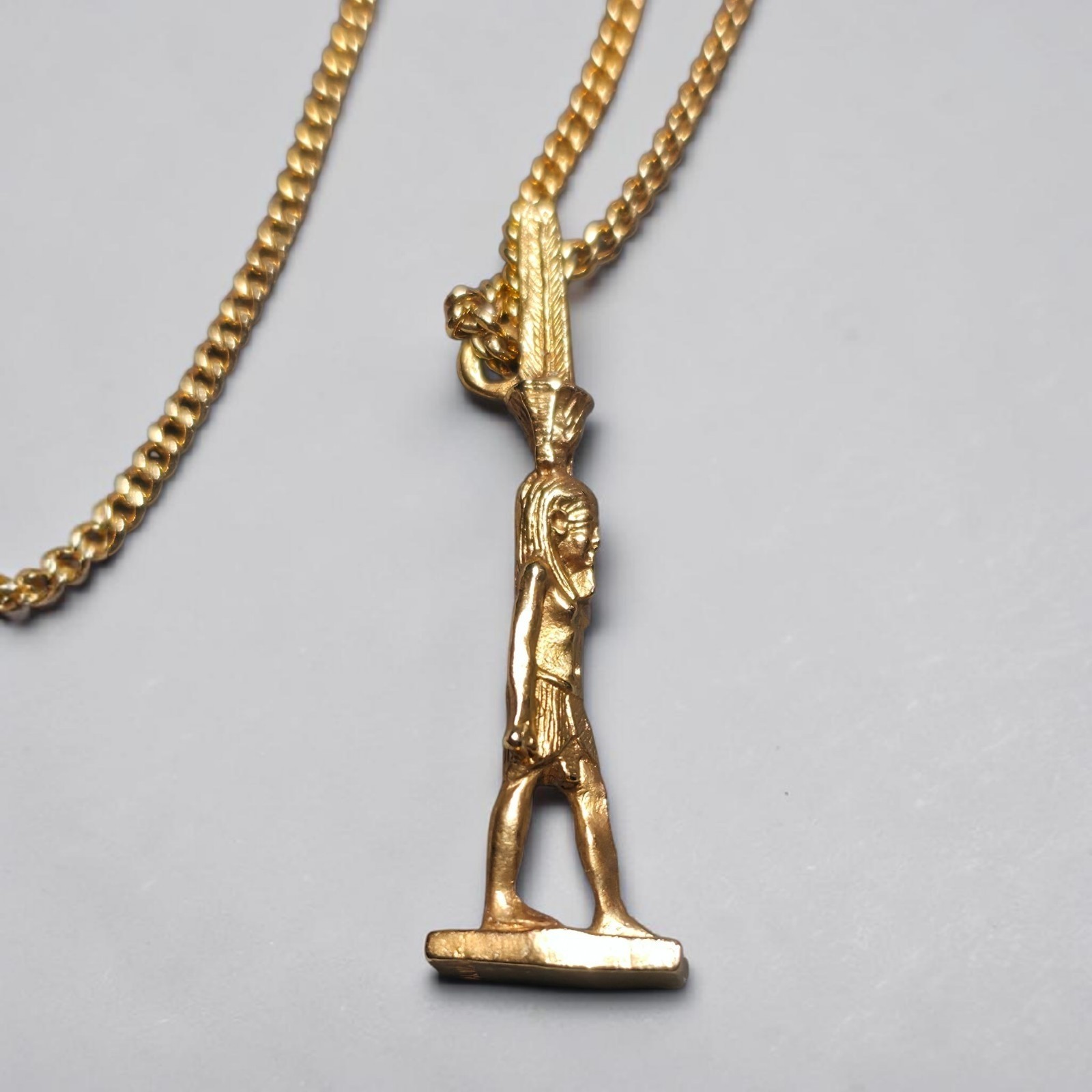 Vintage Alva Museum Replica Egyptian Nefertem God Pendant Necklace 1970s Signed